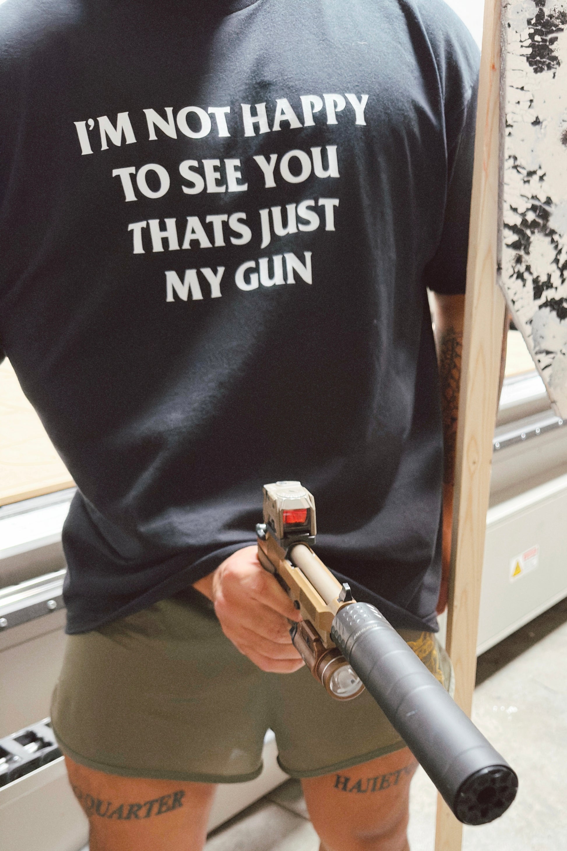 I’m Not Happy To See You, That’s Just My Gun Tee - Black Heavy
